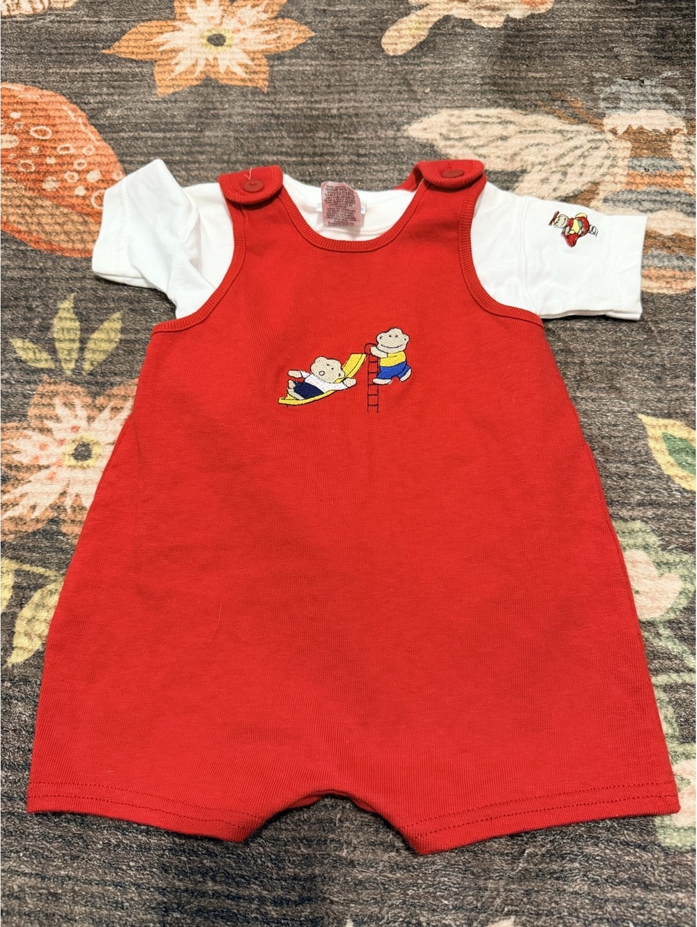 Vintage Carters Red Layered Monkey Romper Baby 3-6 Months